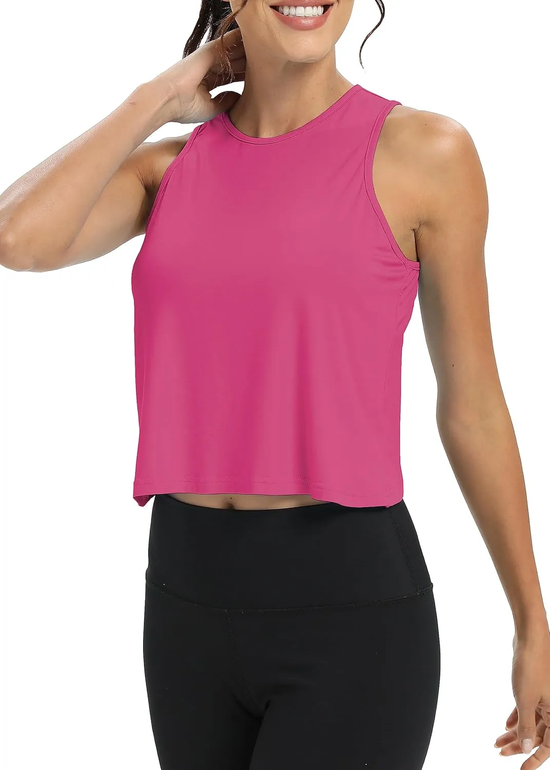 Mippo Workout Tops for Women Cropped Open Back Sleeveless Tank Tops Athletic Gym Yoga Shirts Loose Fit