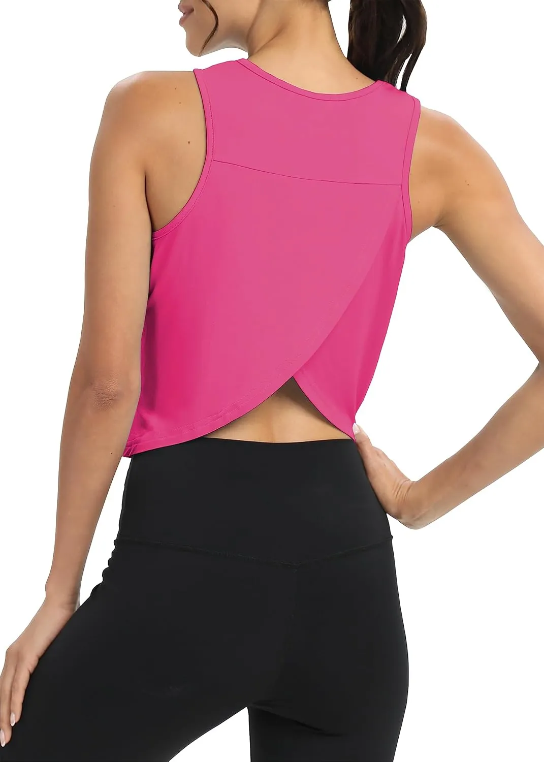 Mippo Workout Tops for Women Cropped Open Back Sleeveless Tank Tops Athletic Gym Yoga Shirts Loose Fit