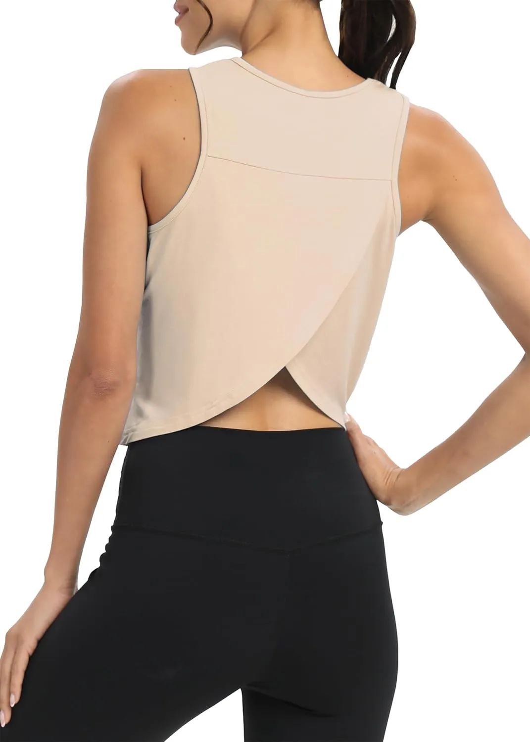 Mippo Workout Tops for Women Cropped Open Back Sleeveless Tank Tops Athletic Gym Yoga Shirts Loose Fit