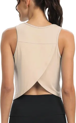 Mippo Workout Tops for Women Cropped Open Back Sleeveless Tank Tops Athletic Gym Yoga Shirts Loose Fit