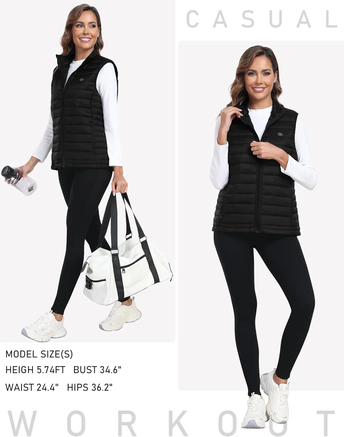 MoFiz Women's Puffer Vest Lightweight Hooded Warm Fleece Lined Hybrid Softshell Hiking Winter Sleeveless Zip Vest