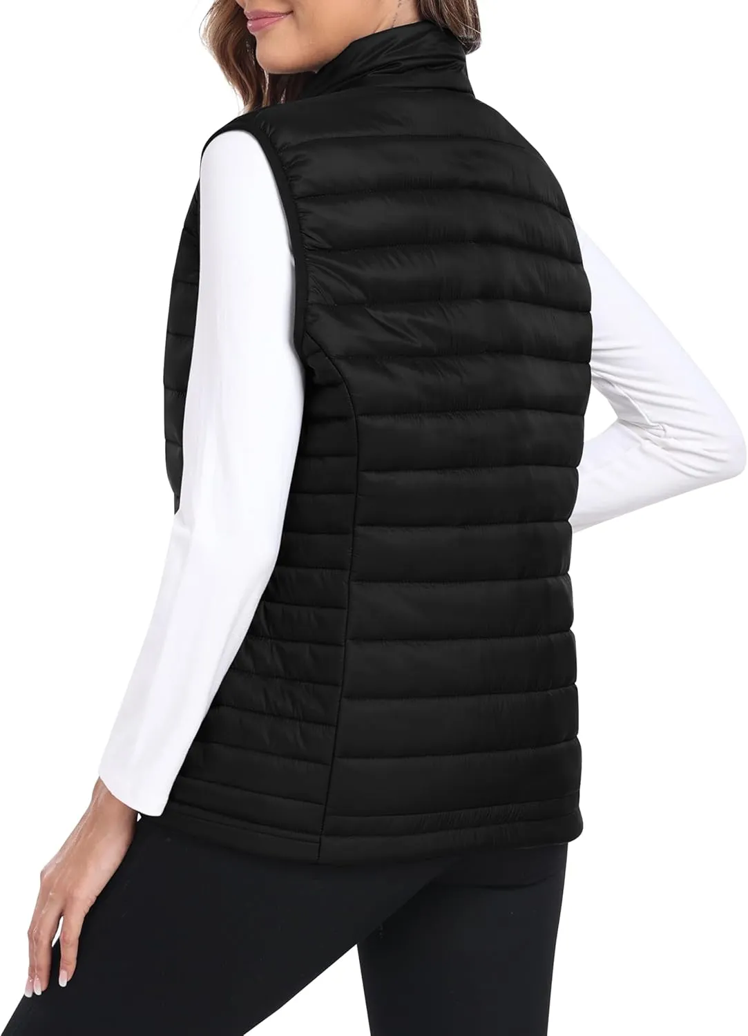MoFiz Women's Puffer Vest Lightweight Hooded Warm Fleece Lined Hybrid Softshell Hiking Winter Sleeveless Zip Vest