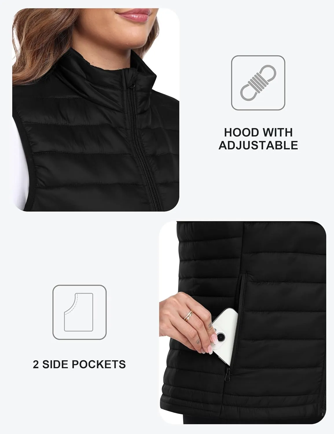 MoFiz Women's Puffer Vest Lightweight Hooded Warm Fleece Lined Hybrid Softshell Hiking Winter Sleeveless Zip Vest