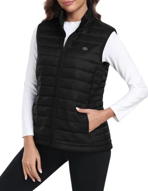 MoFiz Women's Puffer Vest Lightweight Hooded Warm Fleece Lined Hybrid Softshell Hiking Winter Sleeveless Zip Vest