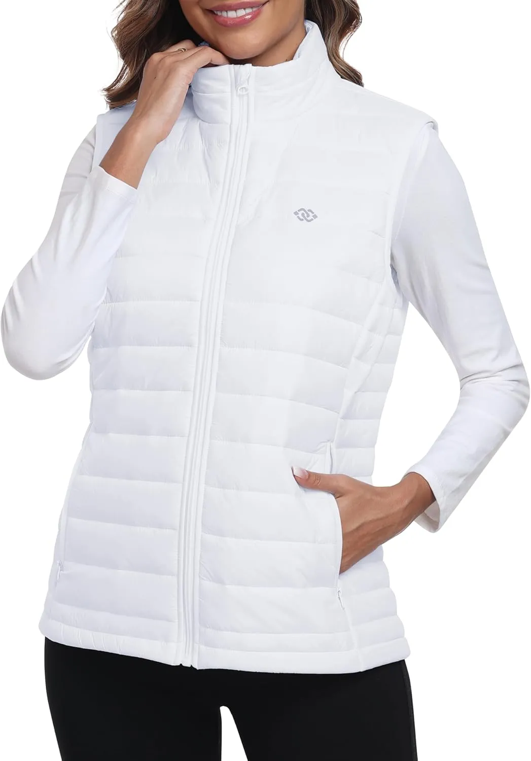 MoFiz Women's Puffer Vest Lightweight Hooded Warm Fleece Lined Hybrid Softshell Hiking Winter Sleeveless Zip Vest