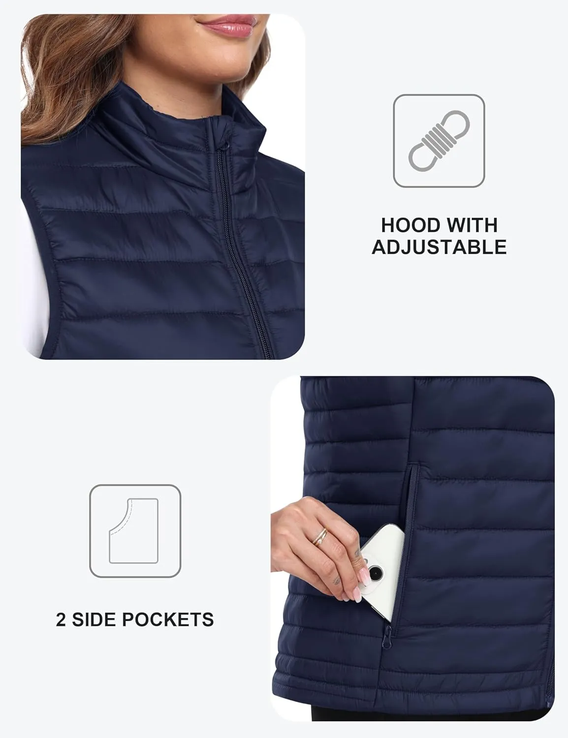 MoFiz Women's Puffer Vest Lightweight Hooded Warm Fleece Lined Hybrid Softshell Hiking Winter Sleeveless Zip Vest