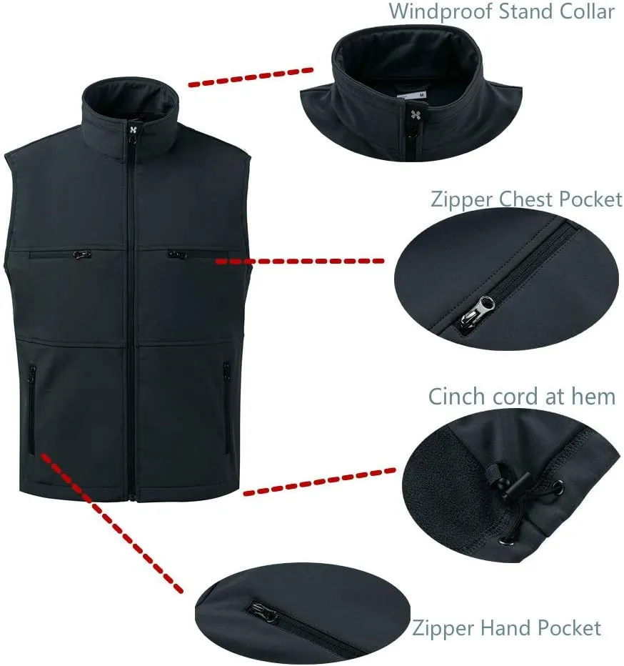 MOHEEN Men's Fleece Vest Outdoor Full Zip Softshell Sleeveless Jacket with Pockets