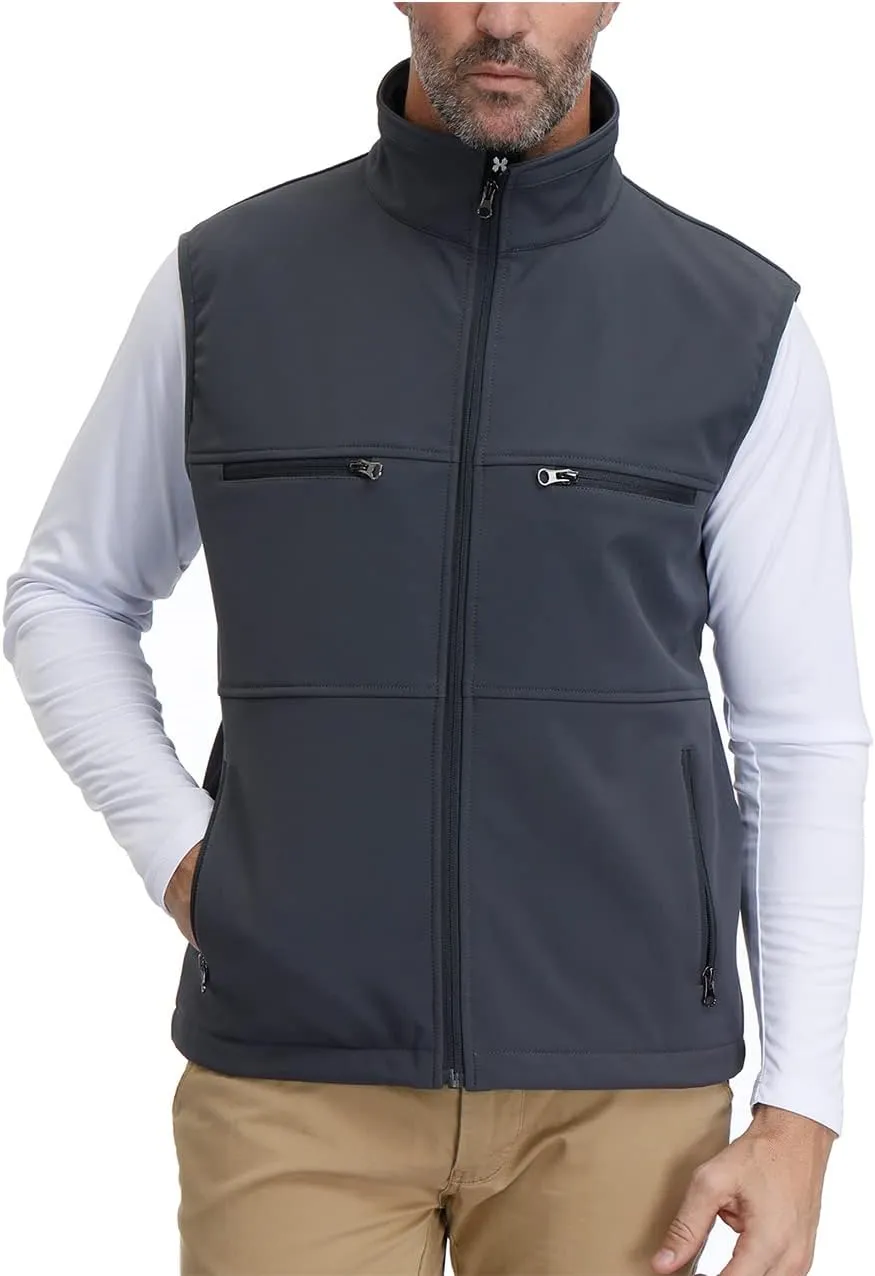 MOHEEN Men's Fleece Vest Outdoor Full Zip Softshell Sleeveless Jacket with Pockets