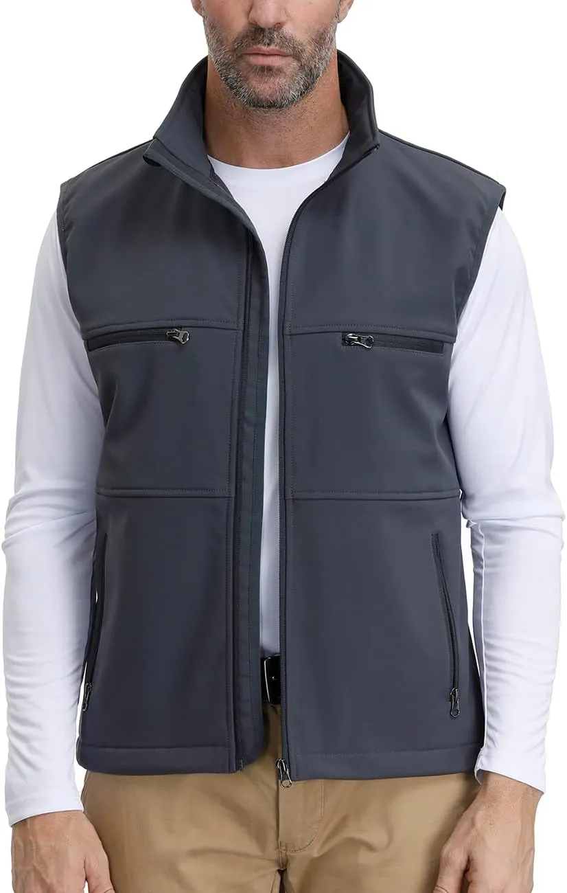 MOHEEN Men's Fleece Vest Outdoor Full Zip Softshell Sleeveless Jacket with Pockets