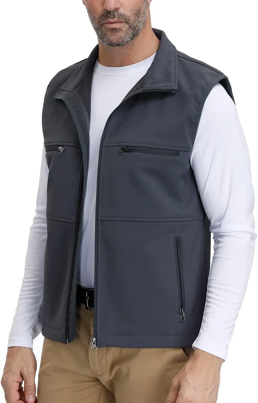 MOHEEN Men's Fleece Vest Outdoor Full Zip Softshell Sleeveless Jacket with Pockets
