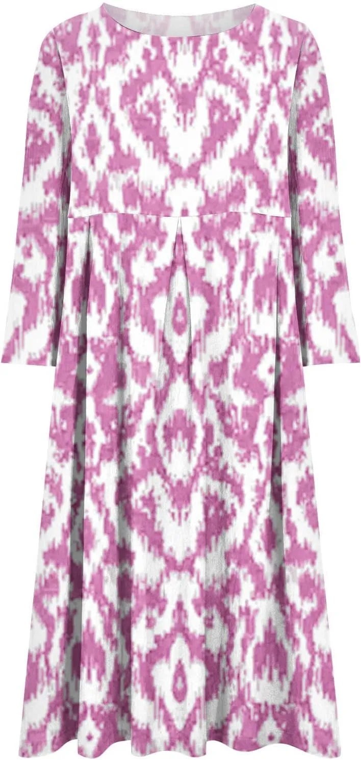 Moomoo Dresses for Women Fashion 3/4 Sleeve Crew Neck Beach Kaftan Dress Vintage Print High Waist Midi Lounge Dress