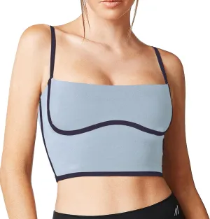 Move With You Sleeveless Spaghetti Strap Padded Sports Bra Tank Tops Square Neck Double Layer Workout Fitness Basic Crop Tops