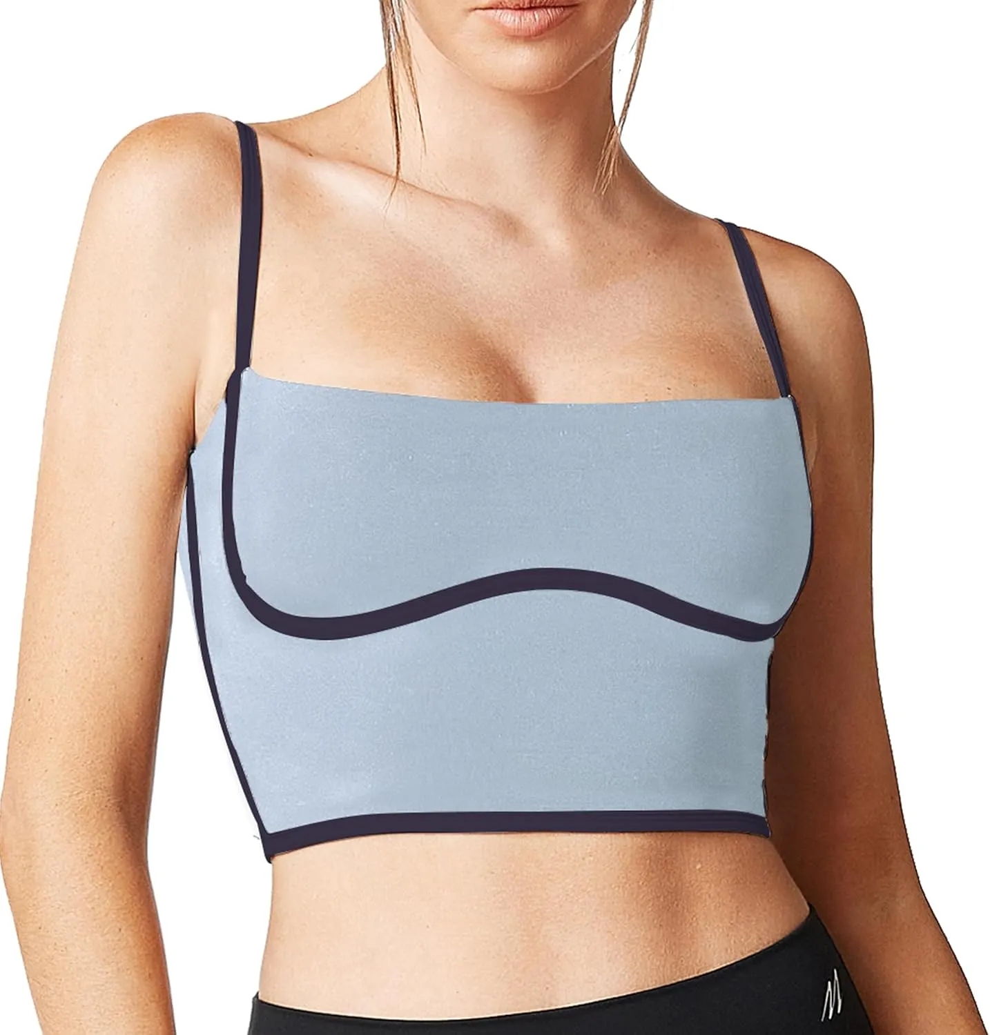 Move With You Sleeveless Spaghetti Strap Padded Sports Bra Tank Tops Square Neck Double Layer Workout Fitness Basic Crop Tops