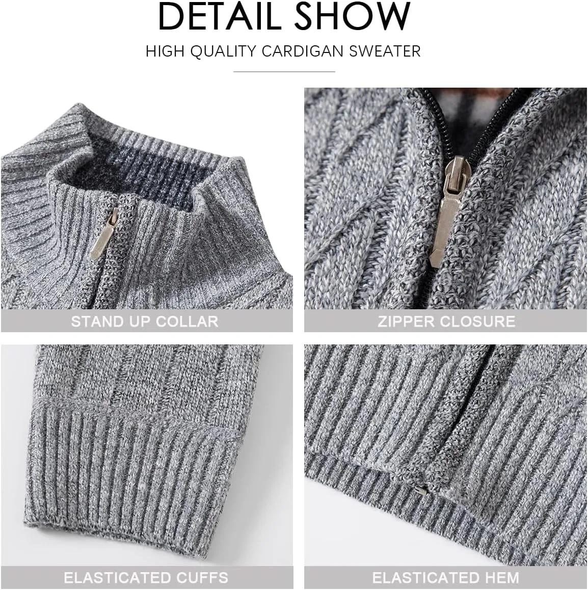 Msmsse Mens Cardigan Sweaters Full Zip Up Stand Collar Casual Knitted Sweater with 2 Front Pockets