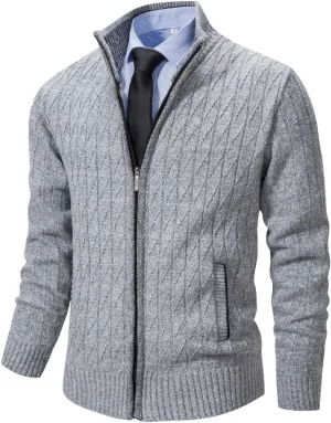 Msmsse Mens Cardigan Sweaters Full Zip Up Stand Collar Casual Knitted Sweater with 2 Front Pockets