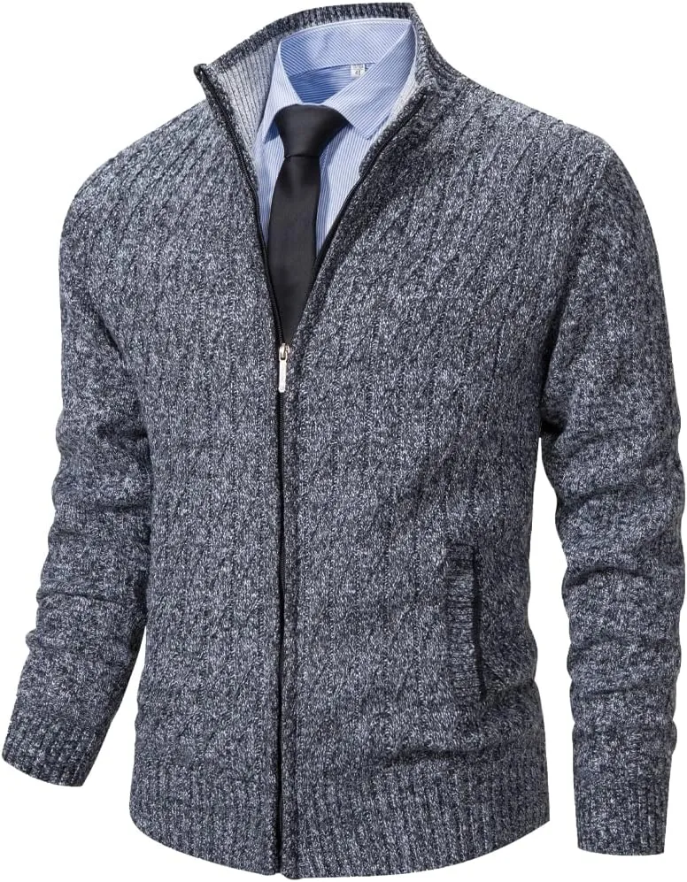 Msmsse Mens Cardigan Sweaters Full Zip Up Stand Collar Casual Knitted Sweater with 2 Front Pockets