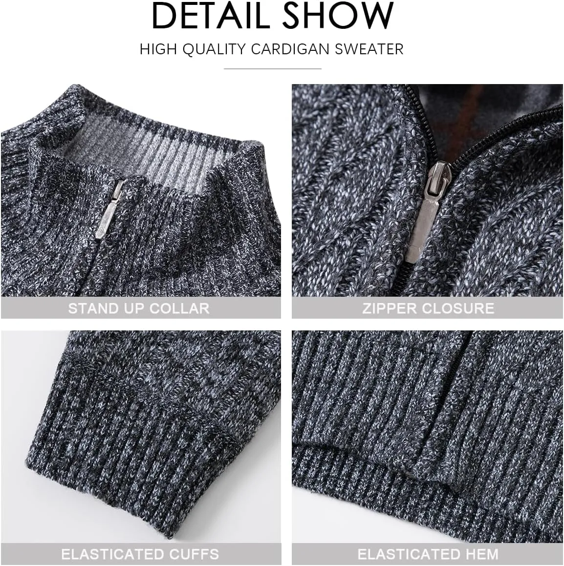 Msmsse Mens Cardigan Sweaters Full Zip Up Stand Collar Casual Knitted Sweater with 2 Front Pockets