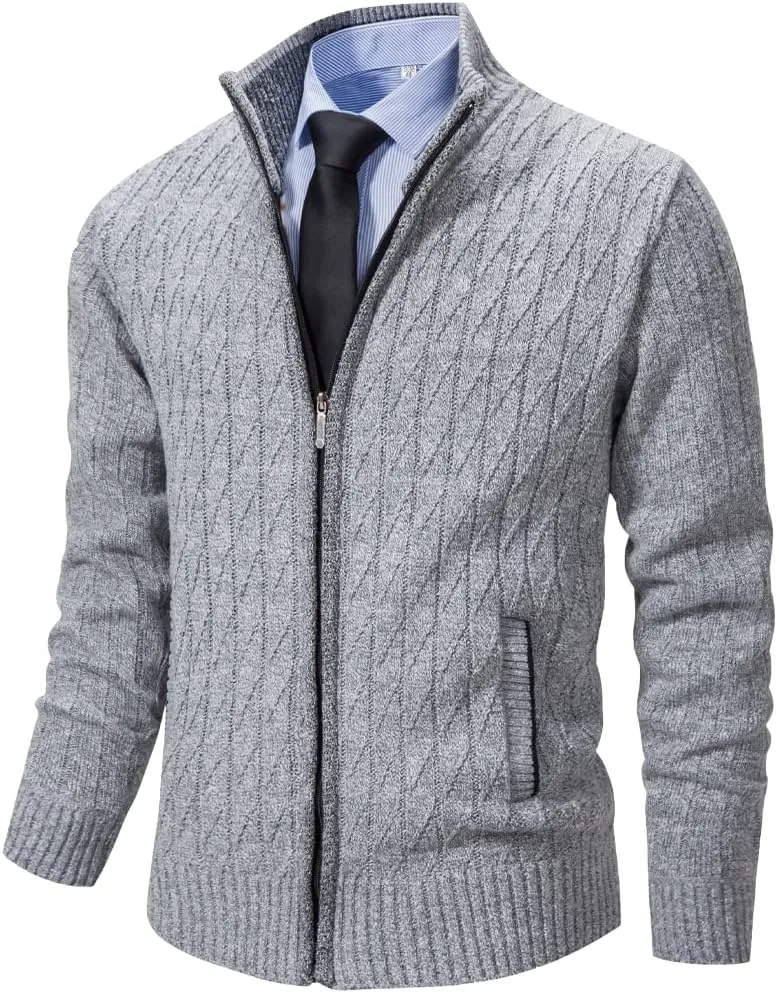 Msmsse Mens Cardigan Sweaters Full Zip Up Stand Collar Casual Knitted Sweater with 2 Front Pockets