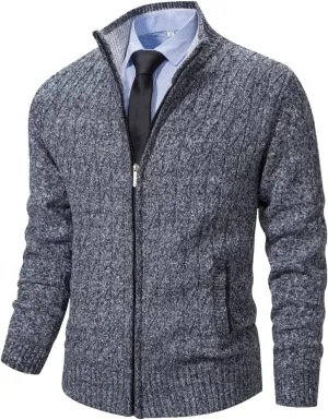 Msmsse Mens Cardigan Sweaters Full Zip Up Stand Collar Casual Knitted Sweater with 2 Front Pockets