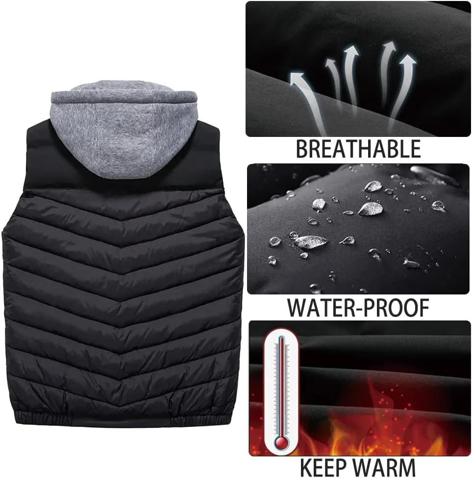 Msmsse Men's Outerwear Vests Winter Outdoor Removable Hooded Padded Puffer Vest for Men