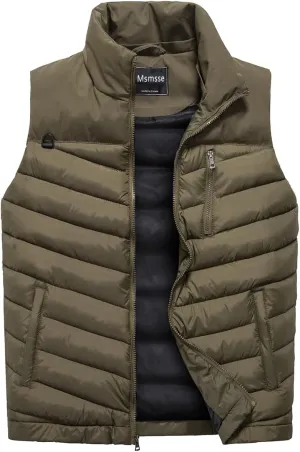 Msmsse Men's Outerwear Vests Winter Outdoor Removable Hooded Padded Puffer Vest for Men