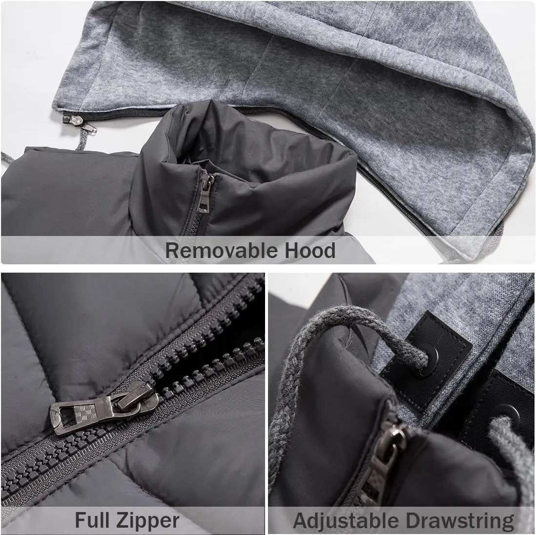 Msmsse Men's Outerwear Vests Winter Outdoor Removable Hooded Padded Puffer Vest for Men