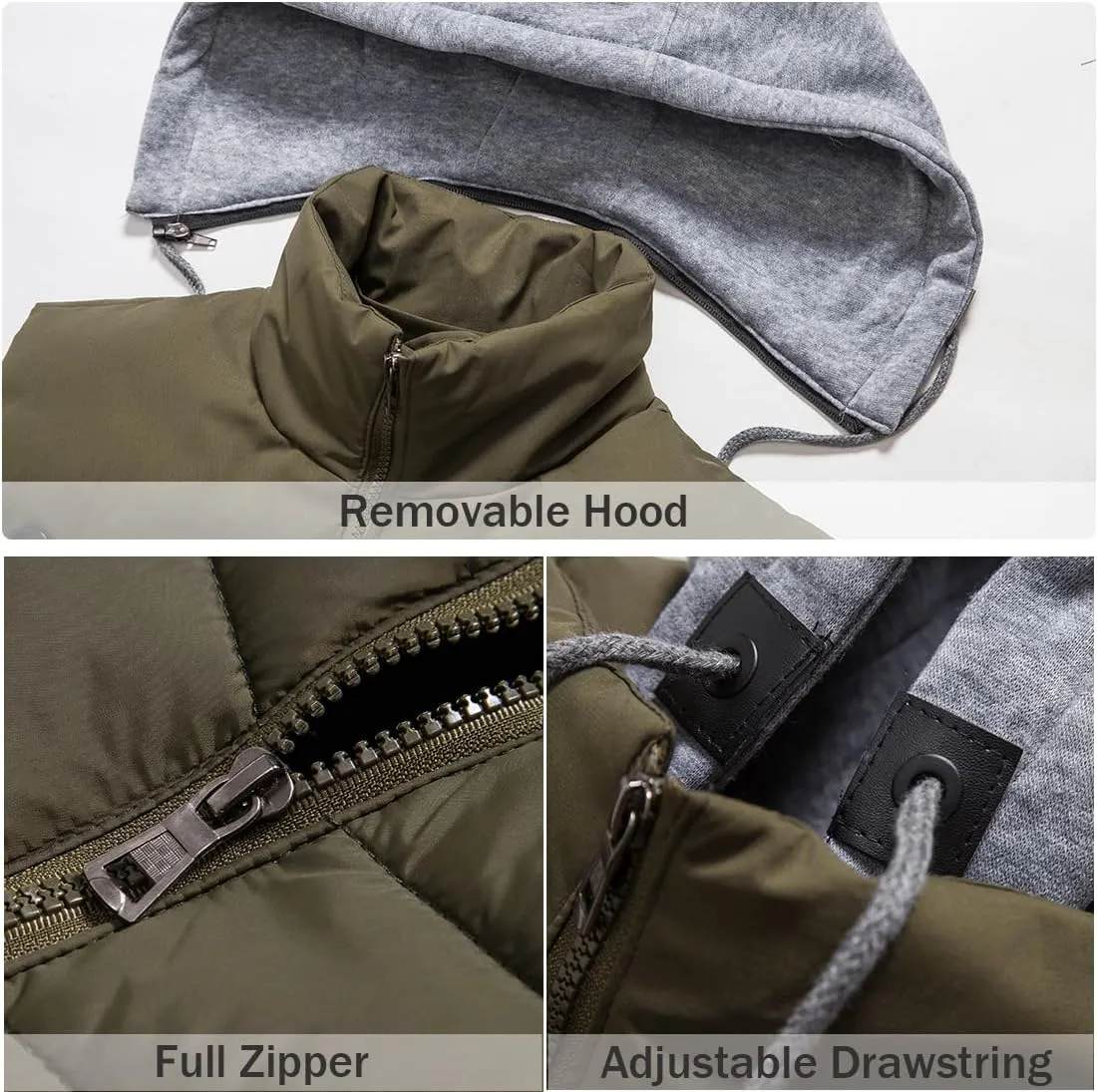 Msmsse Men's Outerwear Vests Winter Outdoor Removable Hooded Padded Puffer Vest for Men