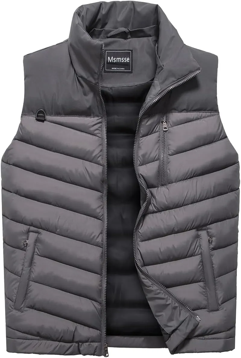 Msmsse Men's Outerwear Vests Winter Outdoor Removable Hooded Padded Puffer Vest for Men