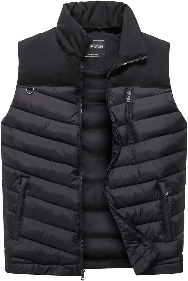 Msmsse Men's Outerwear Vests Winter Outdoor Removable Hooded Padded Puffer Vest for Men