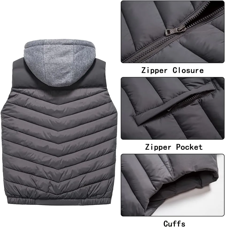 Msmsse Men's Outerwear Vests Winter Outdoor Removable Hooded Padded Puffer Vest for Men