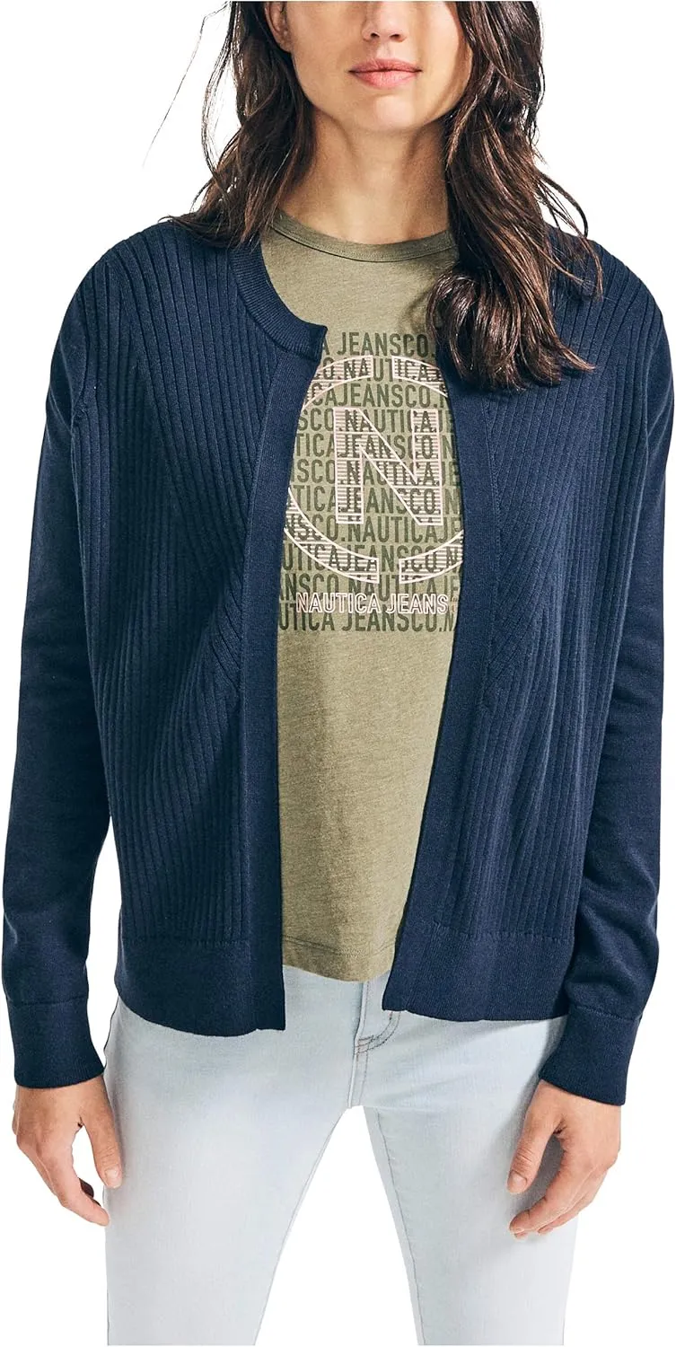 Nautica Women's Ribbed Open Layering Cardigan
