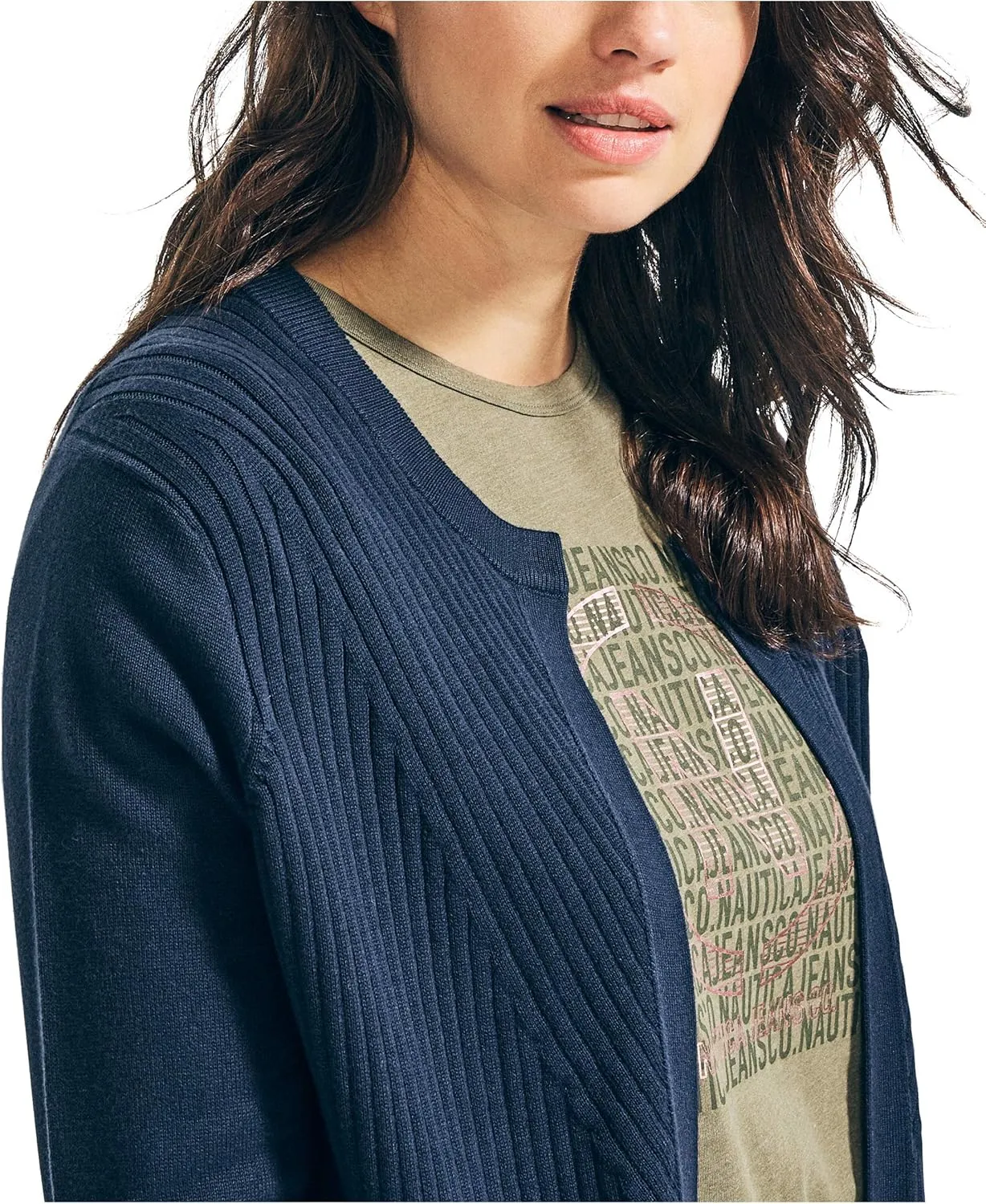 Nautica Women's Ribbed Open Layering Cardigan