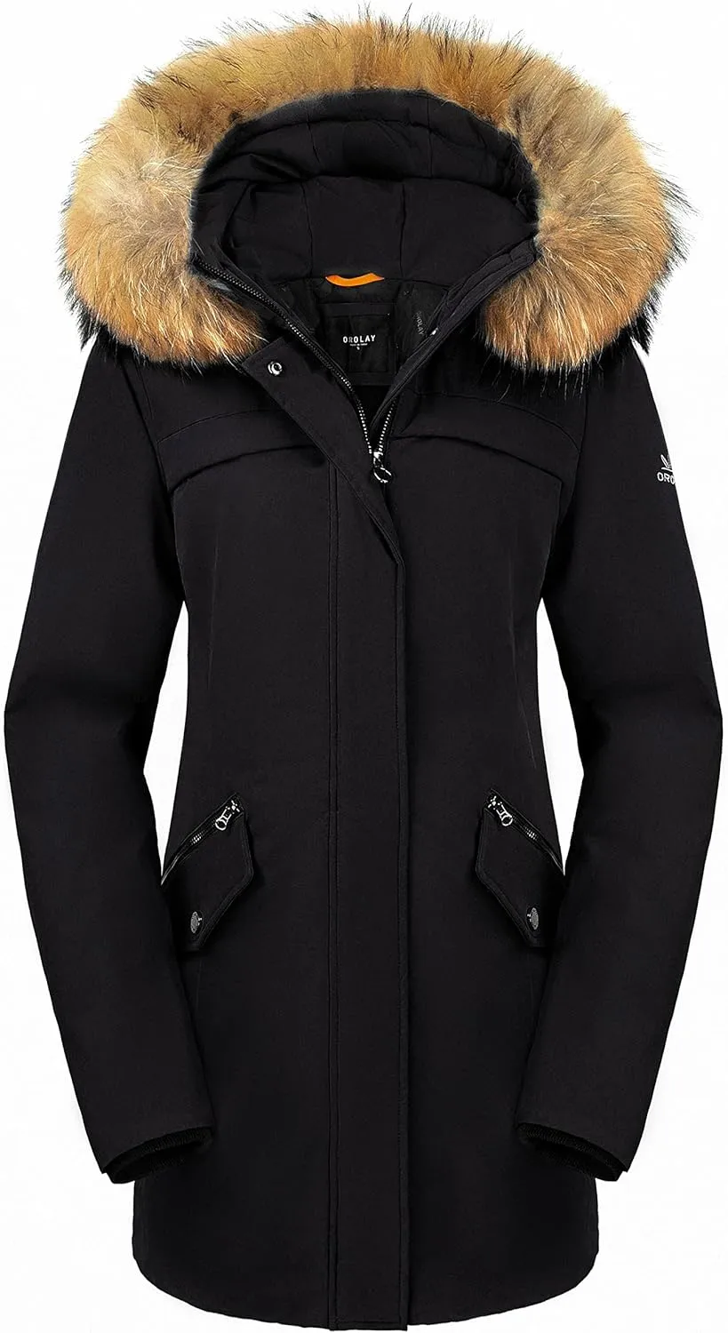 Orolay Women's Down Jacket with Removable Hood Winter Down Coat