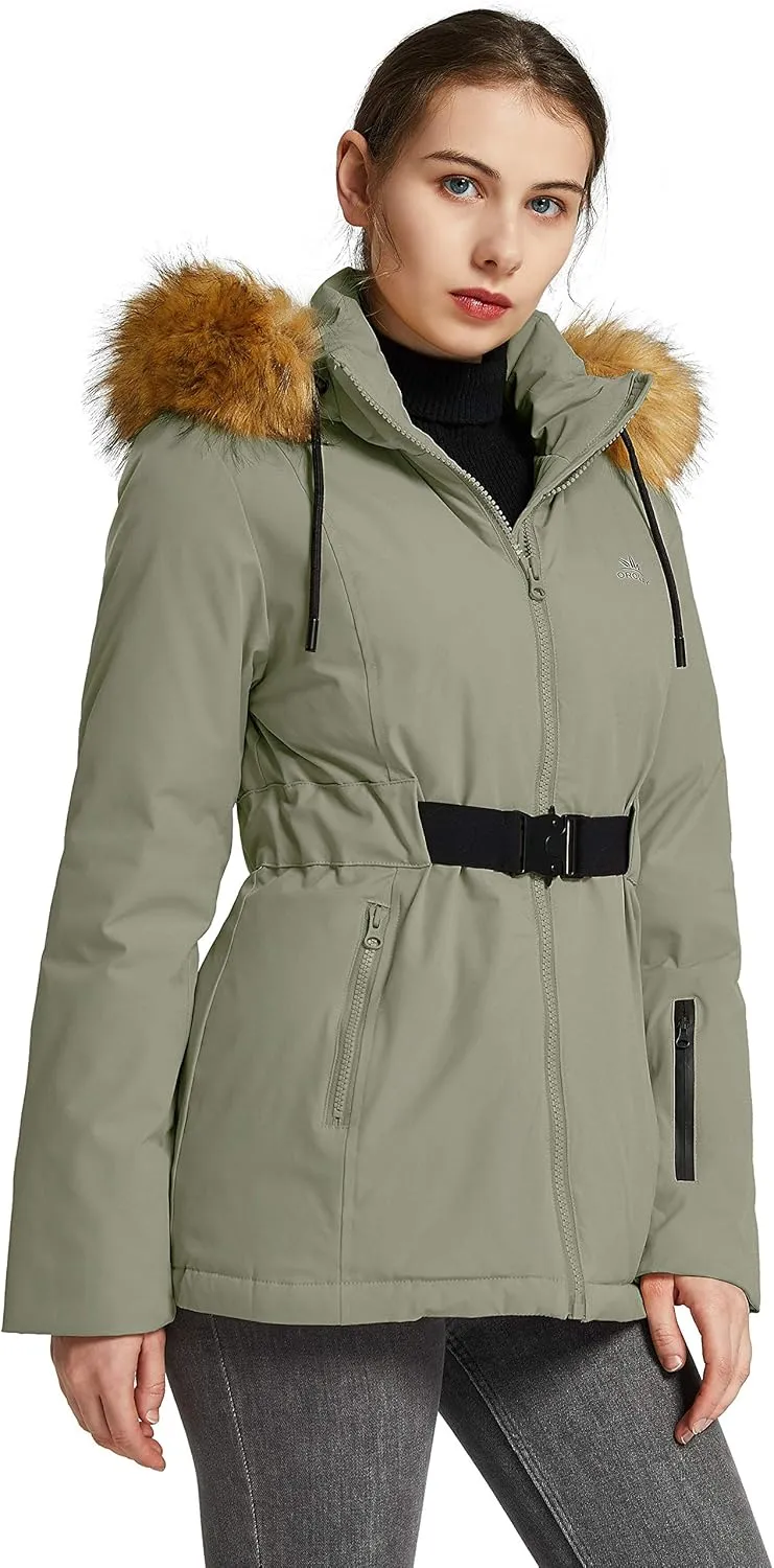 Orolay Women's Lightweight Plaid Down Coat Mid-Length Jacket with Oversize Pockets
