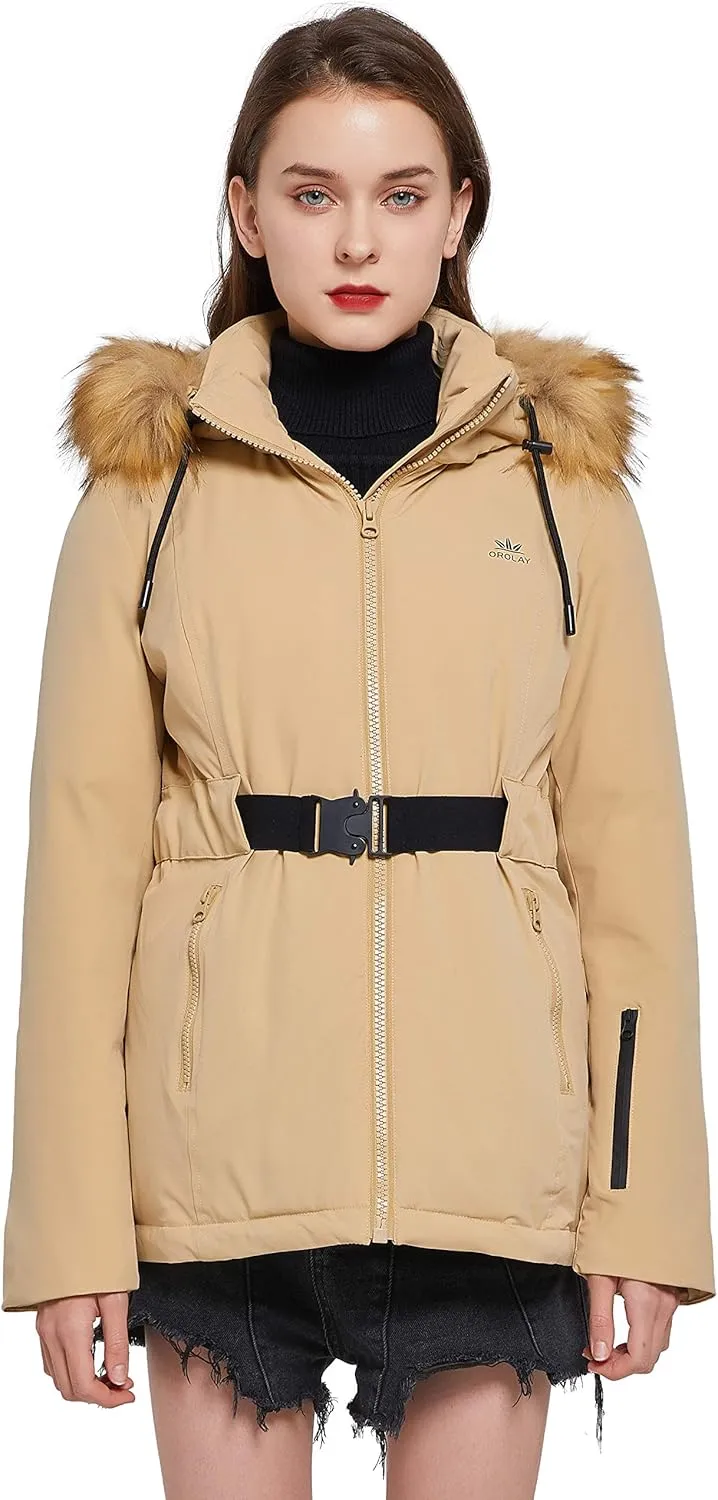 Orolay Women's Lightweight Plaid Down Coat Mid-Length Jacket with Oversize Pockets