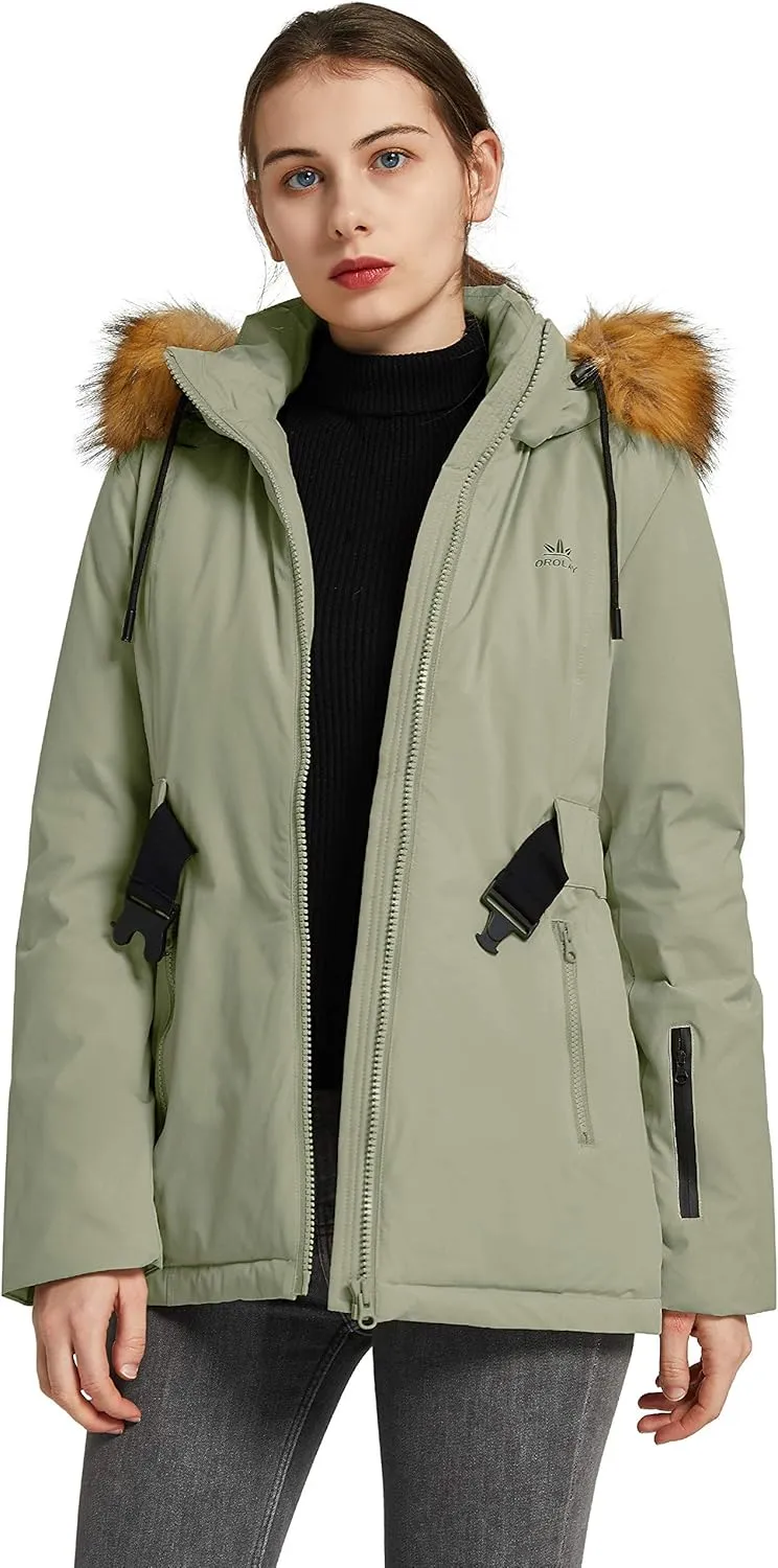 Orolay Women's Lightweight Plaid Down Coat Mid-Length Jacket with Oversize Pockets