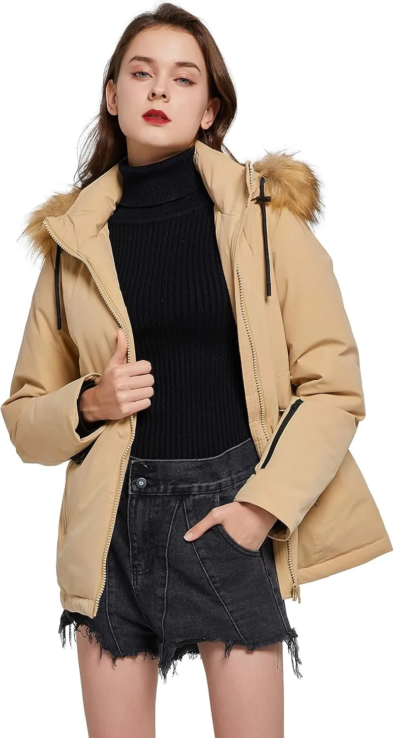 Orolay Women's Lightweight Plaid Down Coat Mid-Length Jacket with Oversize Pockets