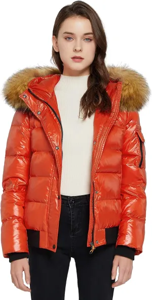 Orolay Women's Thickened Winter Bubble Down Coat Shiny Puffer Jacket with Fur Hood