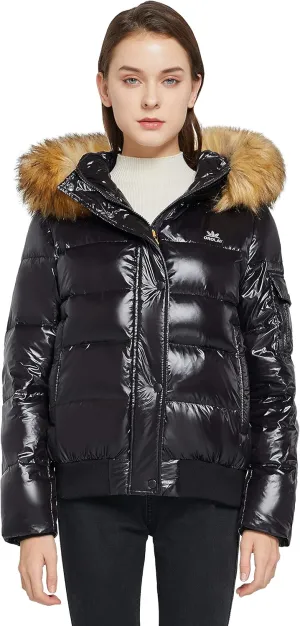 Orolay Women's Thickened Winter Bubble Down Coat Shiny Puffer Jacket with Fur Hood