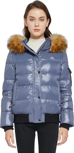 Orolay Women's Thickened Winter Bubble Down Coat Shiny Puffer Jacket with Fur Hood