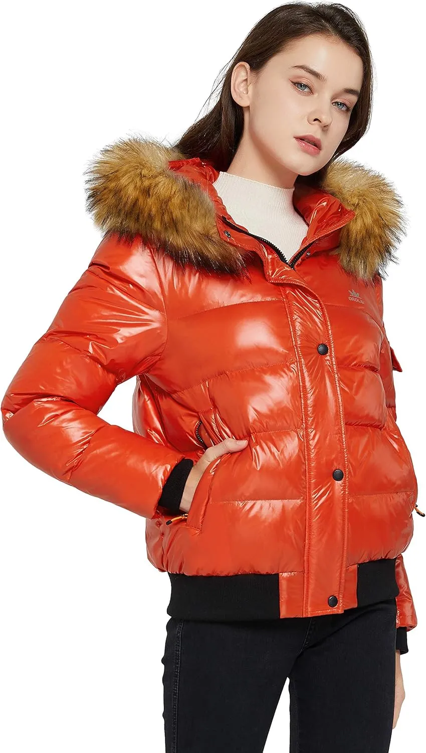 Orolay Women's Thickened Winter Bubble Down Coat Shiny Puffer Jacket with Fur Hood