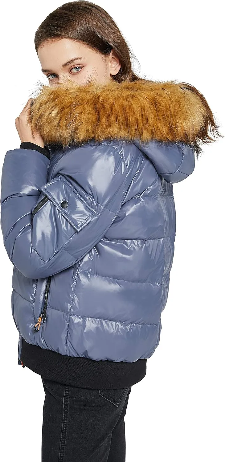 Orolay Women's Thickened Winter Bubble Down Coat Shiny Puffer Jacket with Fur Hood