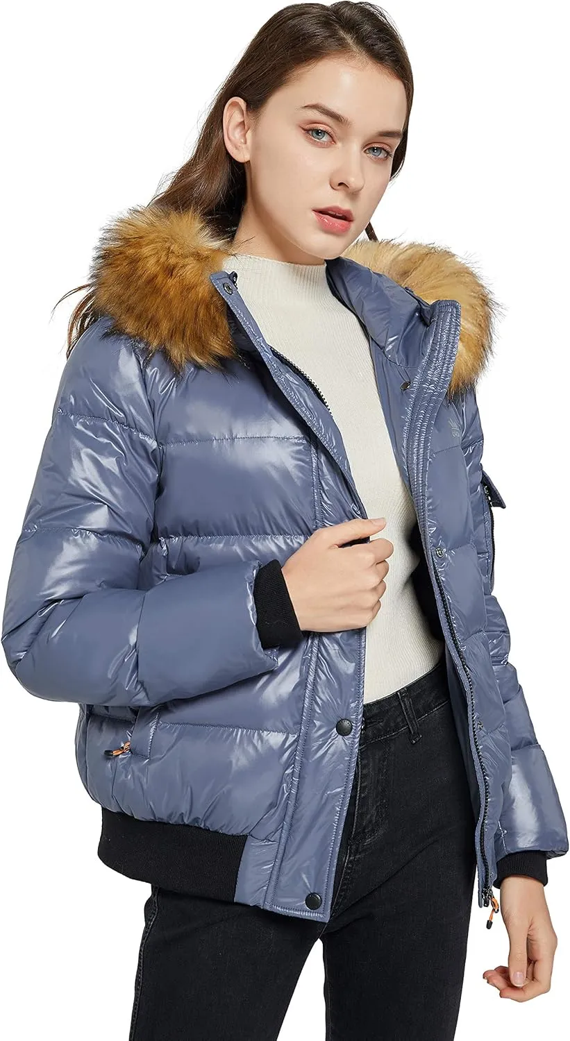 Orolay Women's Thickened Winter Bubble Down Coat Shiny Puffer Jacket with Fur Hood