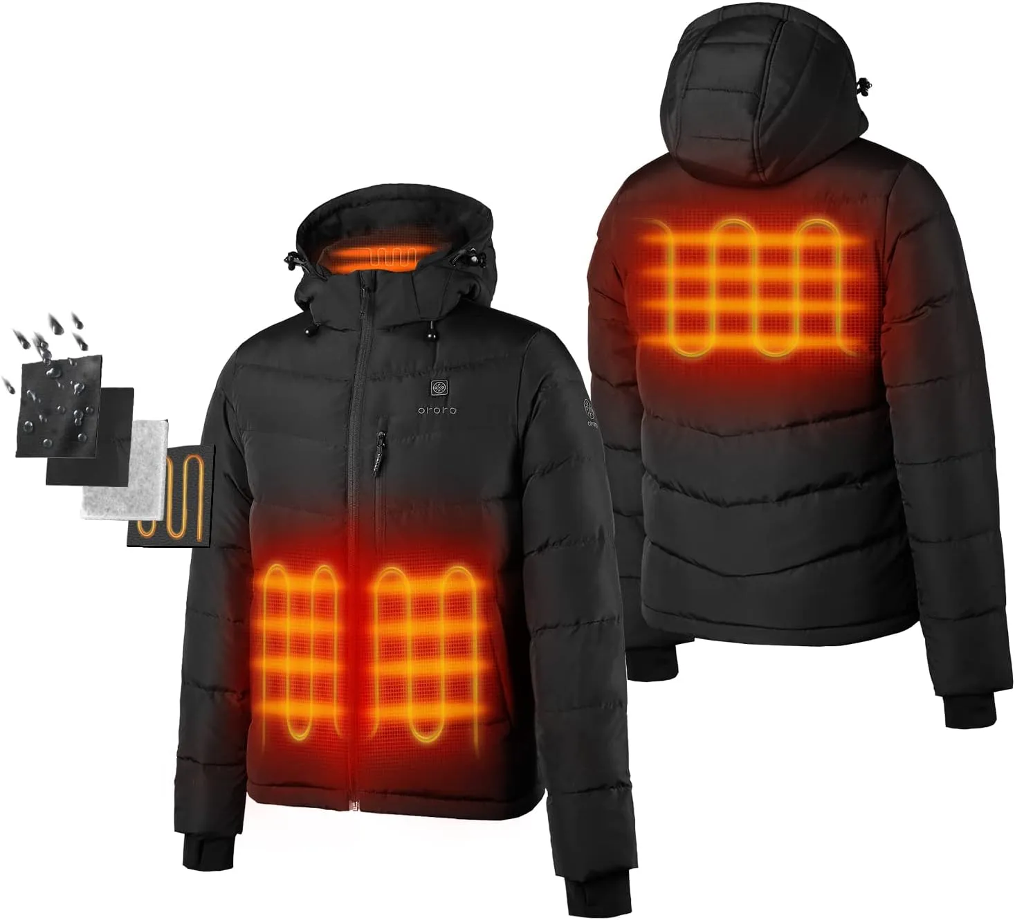 ORORO Men's Heated Down Jacket with Battery, Lightweight Down Heated Coat for Men (Charger Not Included)