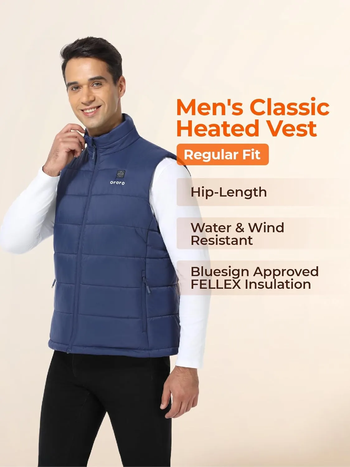 ORORO Men's Lightweight Heated Vest with Battery Pack (Charger Not Included)