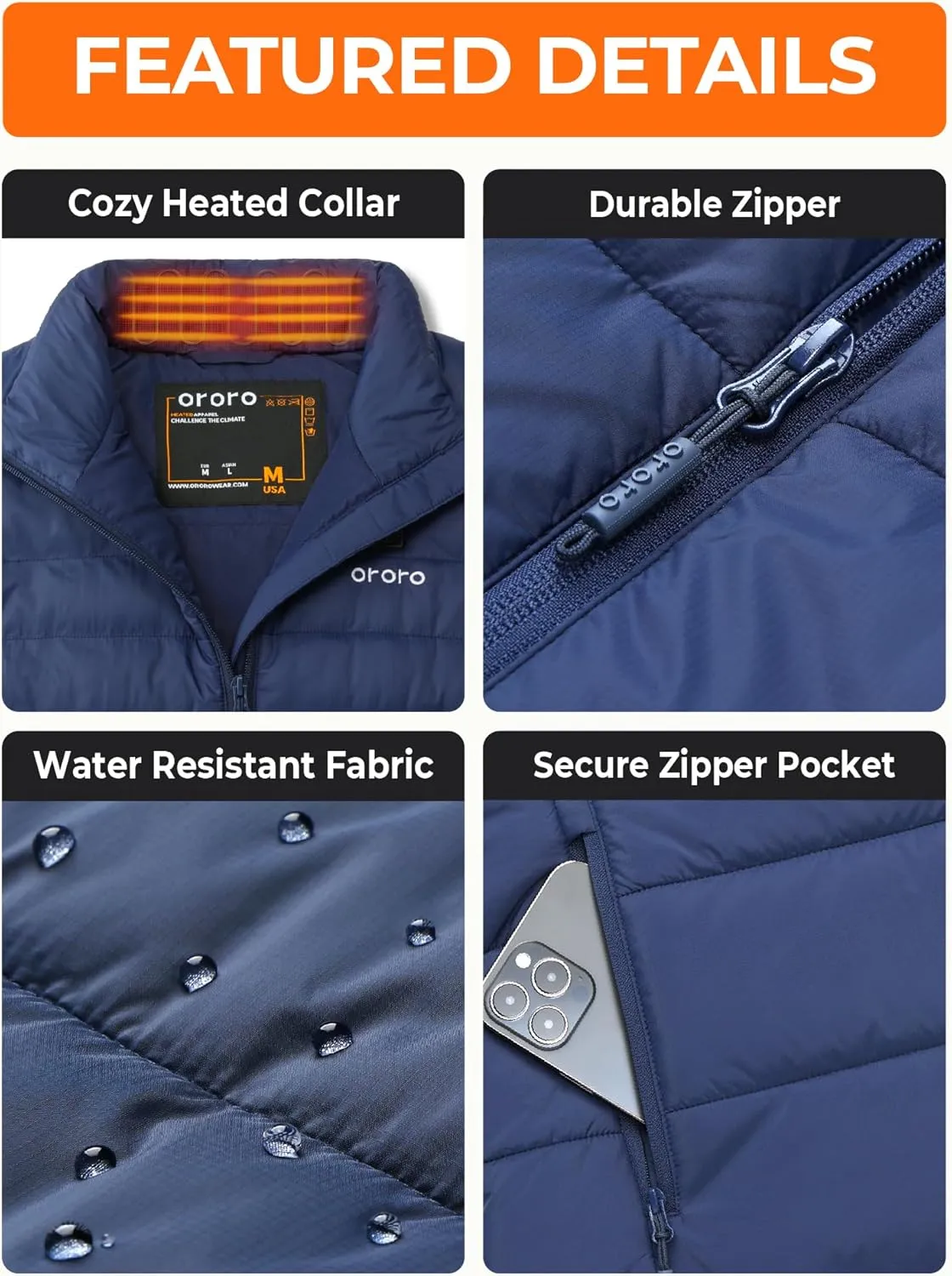 ORORO Men's Lightweight Heated Vest with Battery Pack (Charger Not Included)