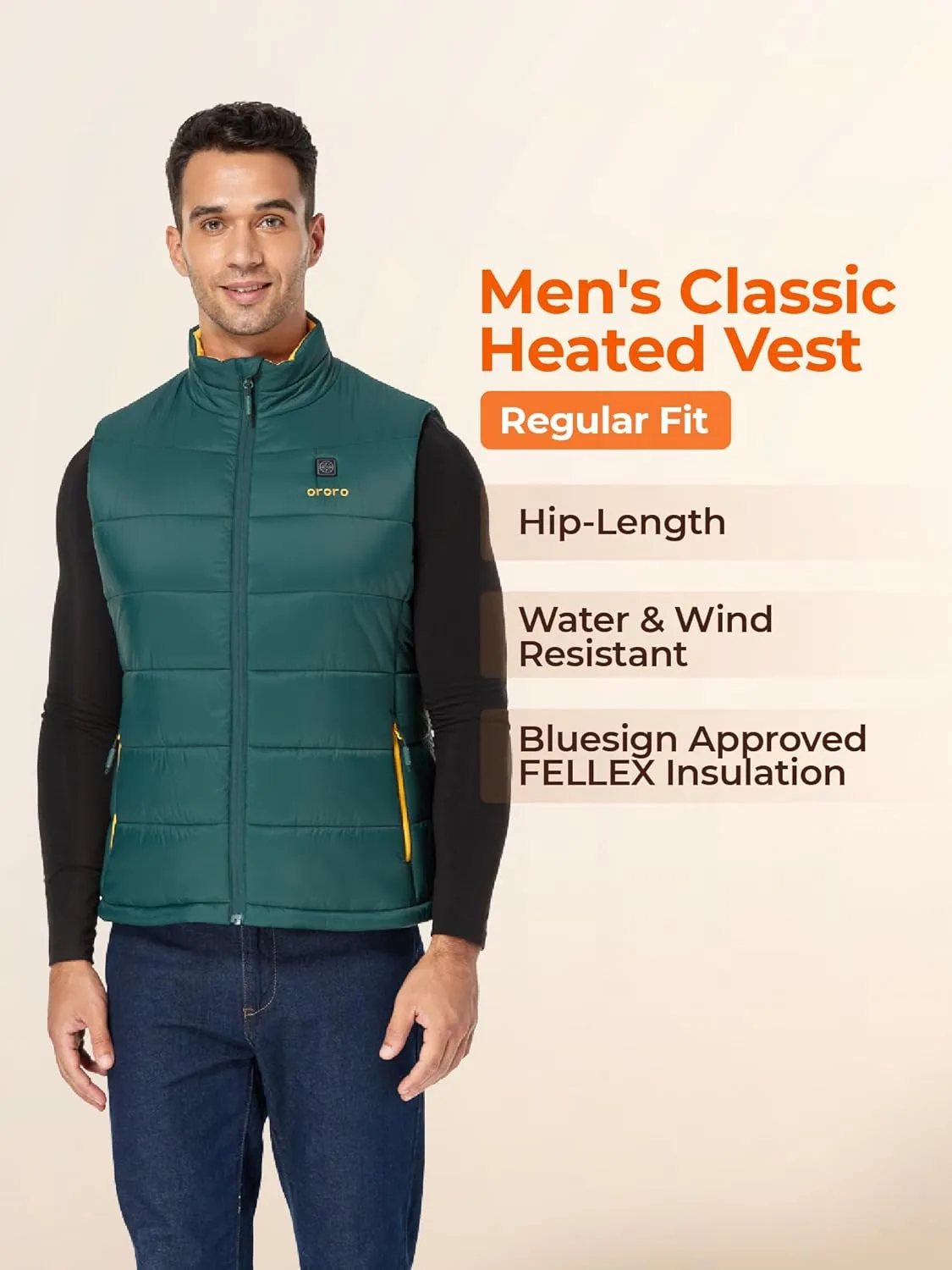 ORORO Men's Lightweight Heated Vest with Battery Pack (Charger Not Included)