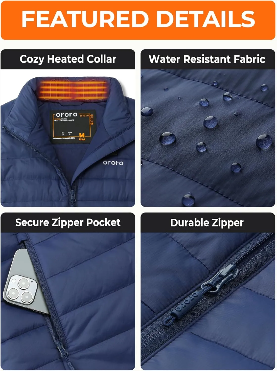 ORORO Women's Lightweight Heated Vest with Battery Pack (Charger Not Included)