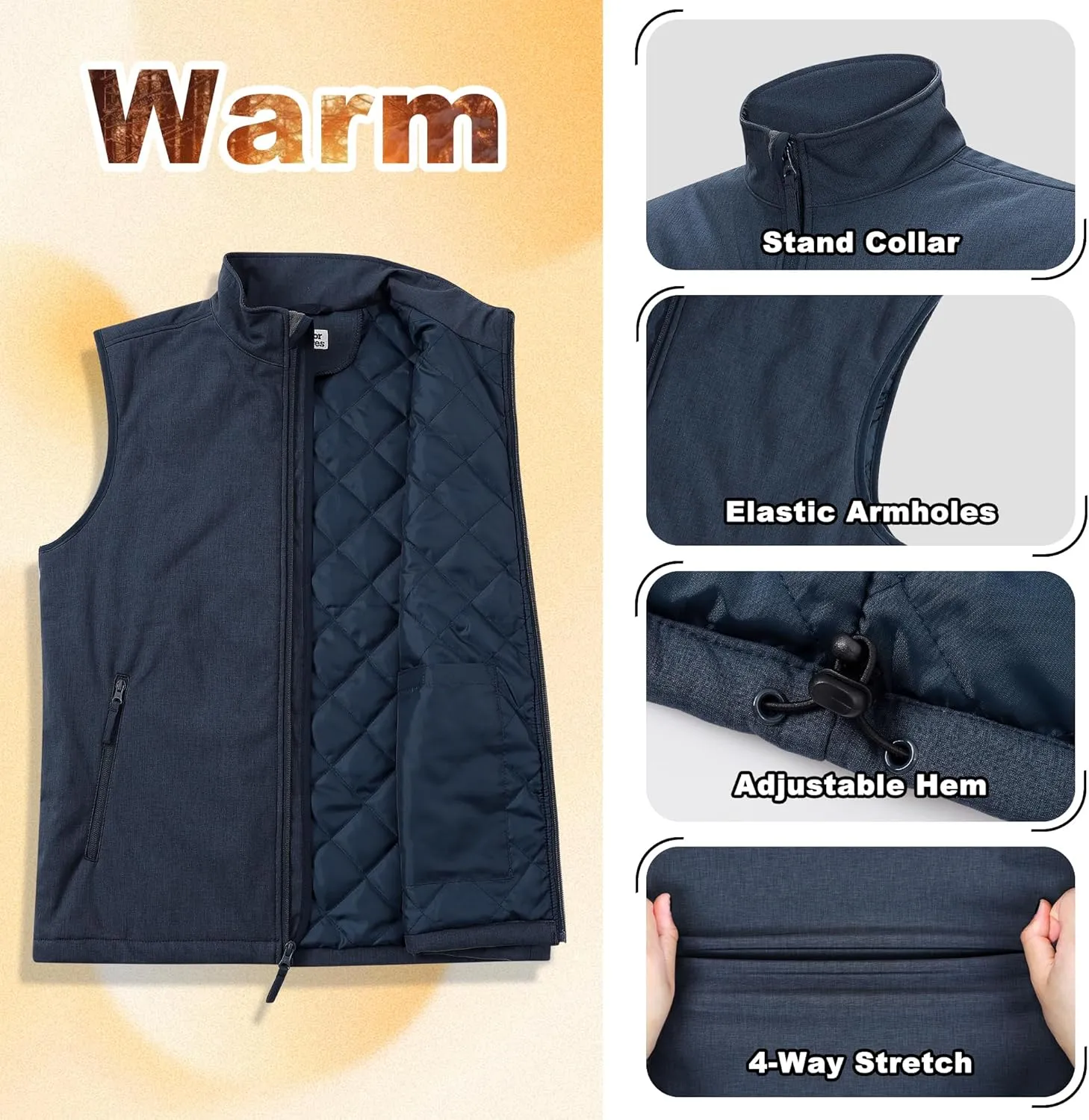 Outdoor Ventures Men's Casual Outerwear Vest Lightweight Winter Zip Up Sleeveless Jacket for Hiking Travel Golf Running