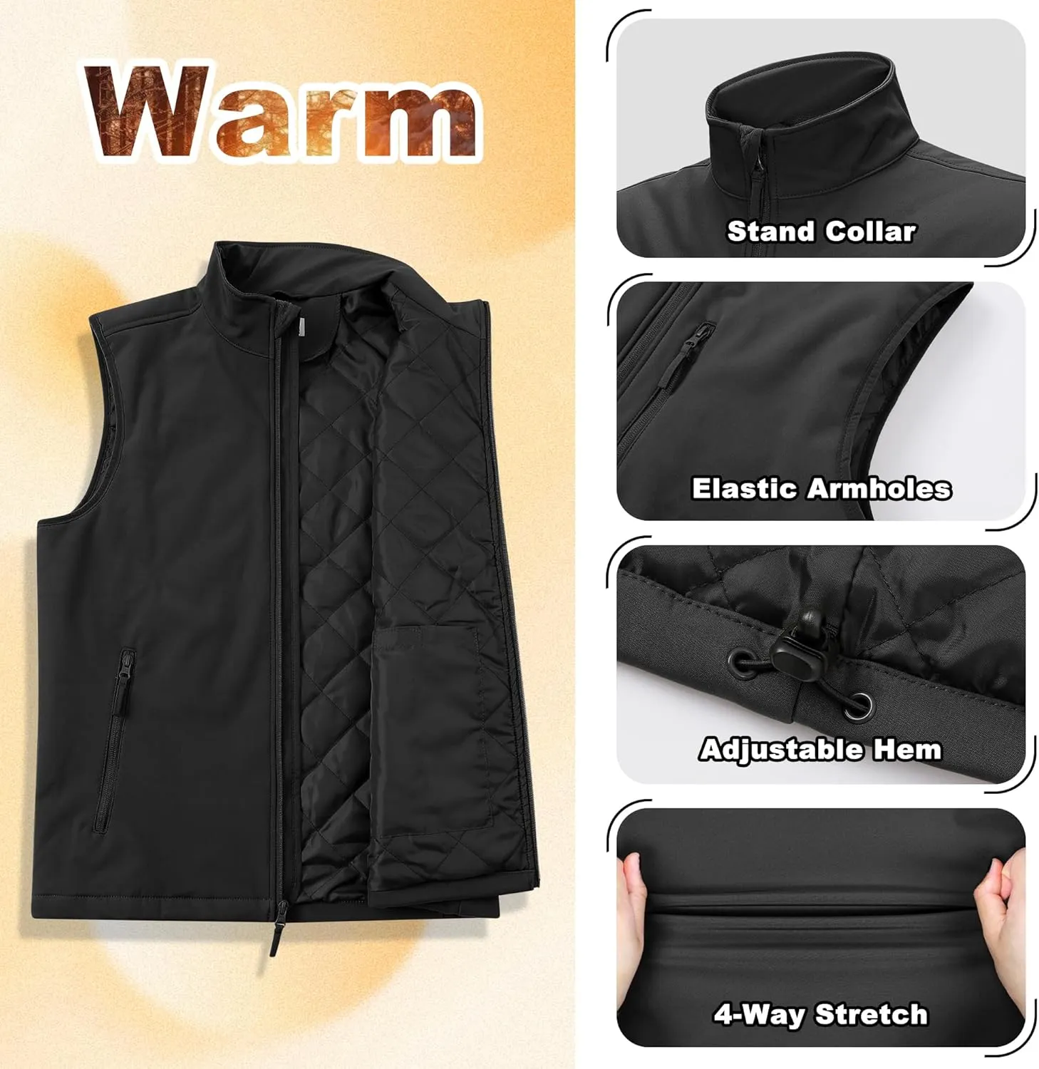 Outdoor Ventures Men's Casual Outerwear Vest Lightweight Winter Zip Up Sleeveless Jacket for Hiking Travel Golf Running